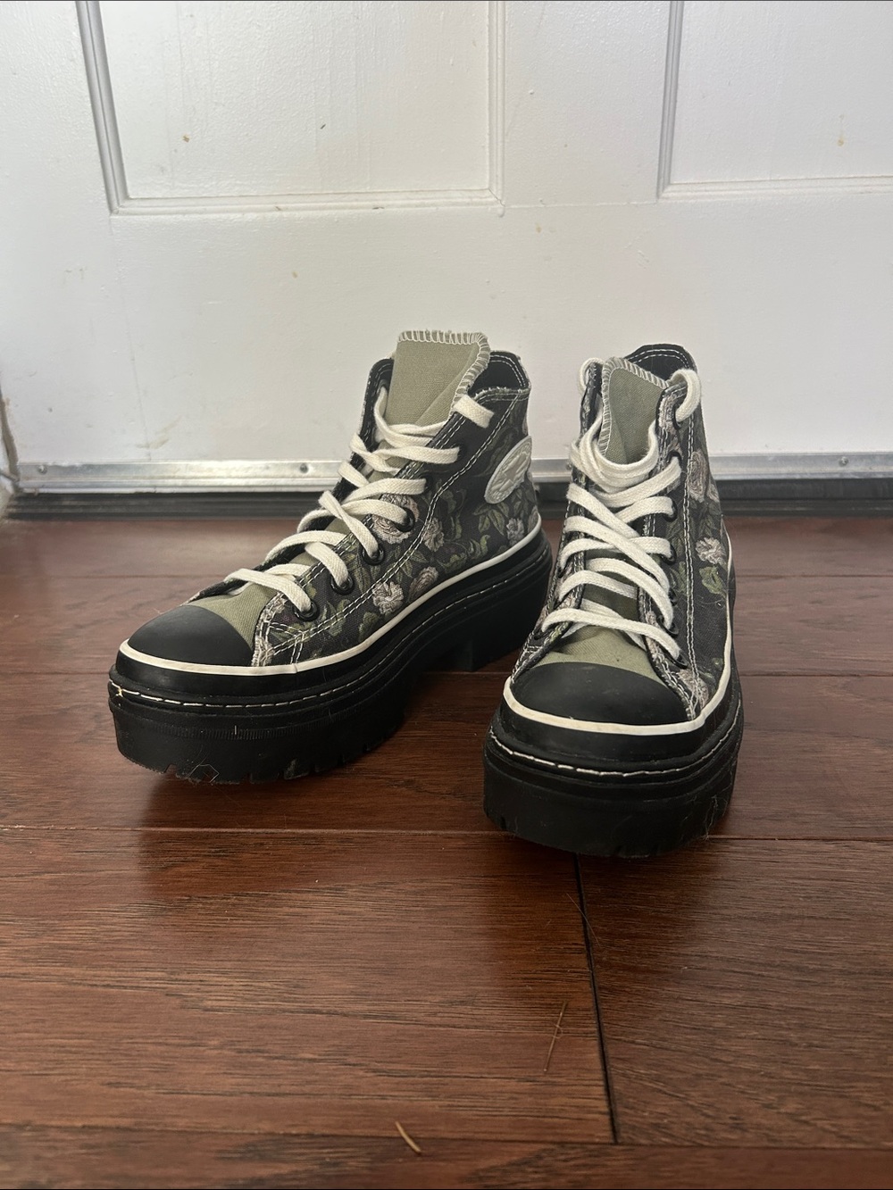 Converse Custom Platform High-Top Sneakers in Black and Olive Floral